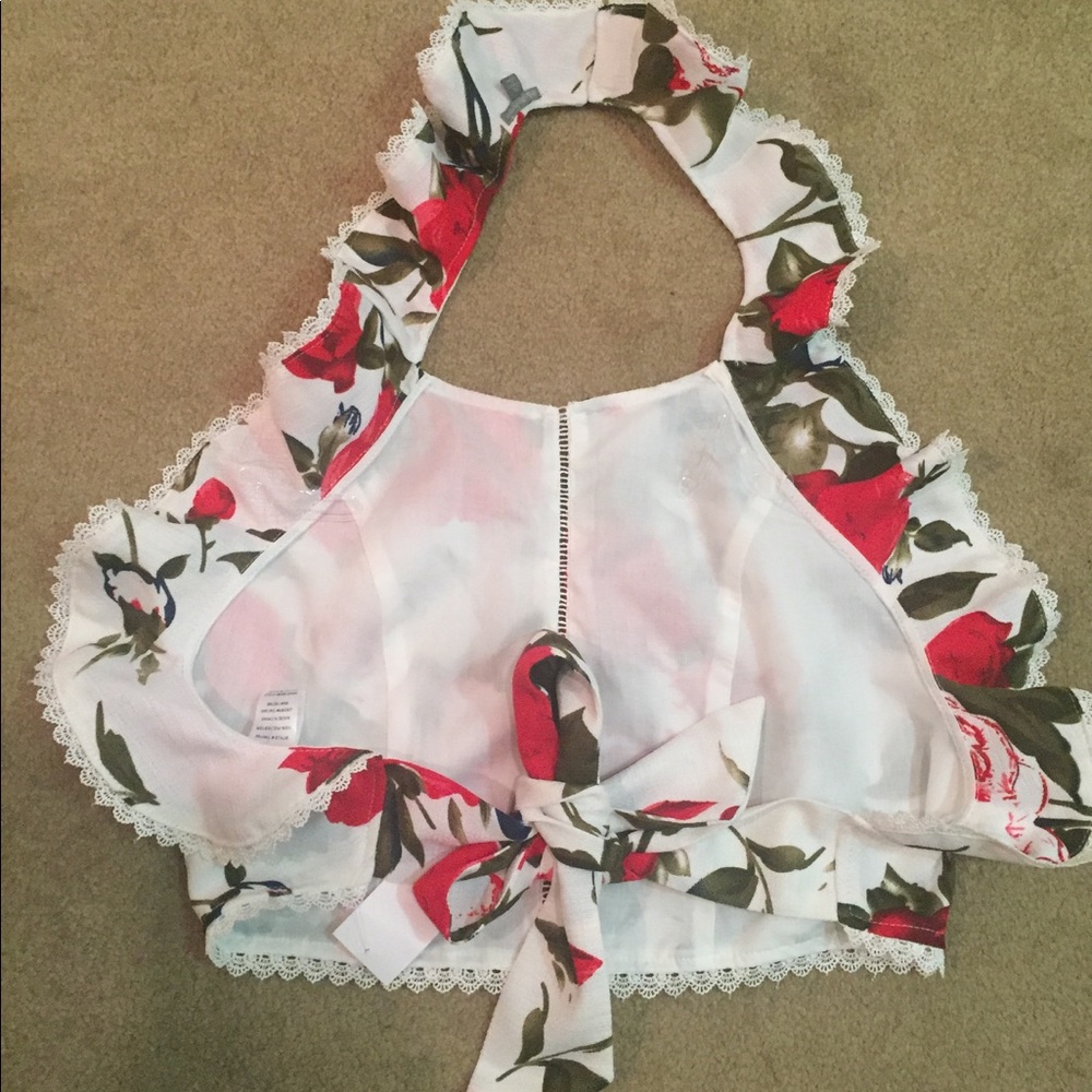 White floral ruffle trim crop top - Picture 5 of 8